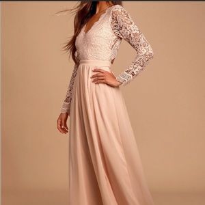 Lulu’s Awaken My Love Blush Lace Sleeve Maxi Dress